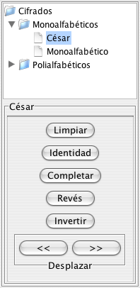 Área de selección de cifrado y herramientas